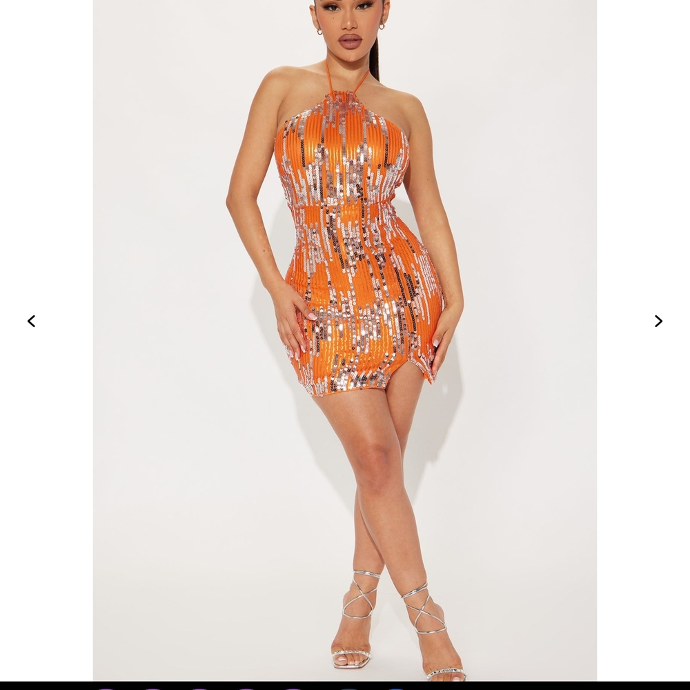 Fashion Nova Orange and Silver Sequin Mini Dress
